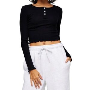 Top Shop | Long Sleeve Henley Crop Top